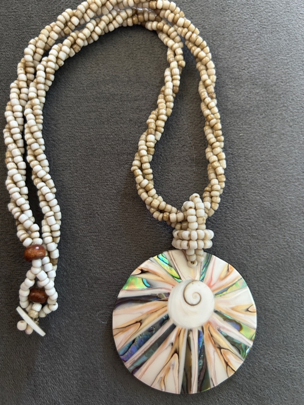 Beaded Shell Pendant Necklace - Cream Multicolor